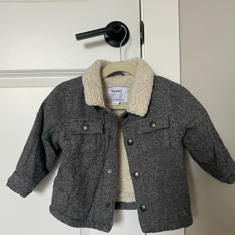 Old Navy Charcoal Jean Jacket with Cream Fleece